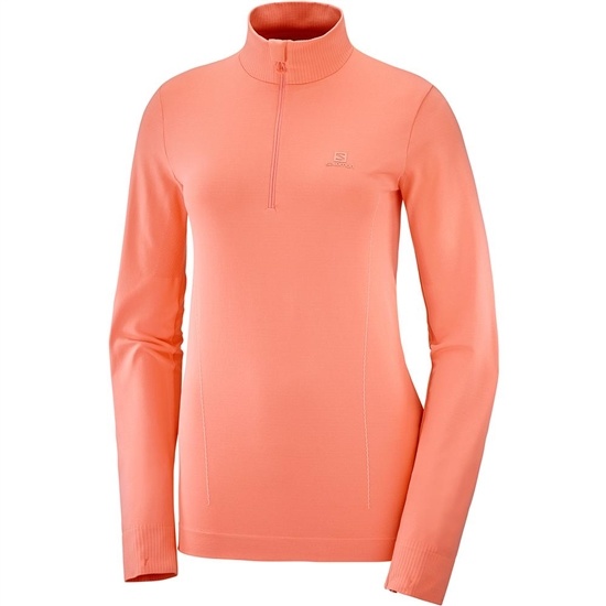 Women's Salomon COMET SEAMLESS HALF ZIP W Midlayers Coral | PSJGVC-437