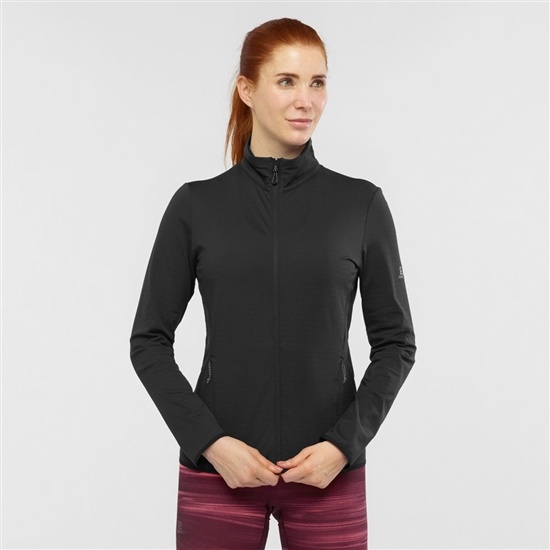 Women's Salomon ESSENTIAL LIGHTWARM Full Zip Midlayer Jacket Midlayers Black | KUMGDH-571