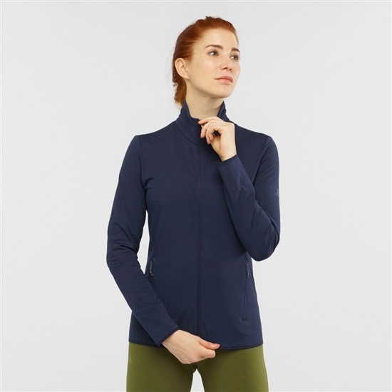 Women's Salomon ESSENTIAL LIGHTWARM Full Zip Jacket Midlayers Navy | MDJICU-354