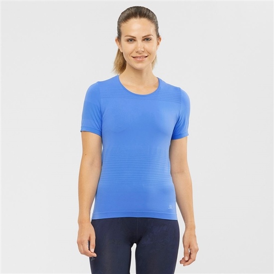 Women's Salomon ESSENTIAL MOVE ON SEAMLESS T Shirts Blue | ALONVF-672