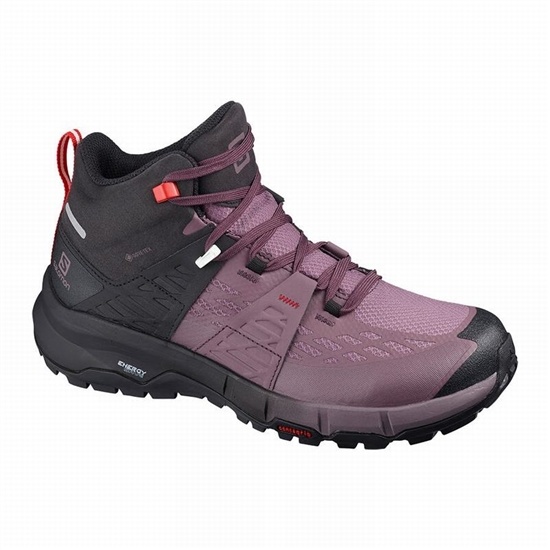 Women's Salomon ODYSSEY MID GTX W Hiking Shoes Black / Red | CTDNUL-186
