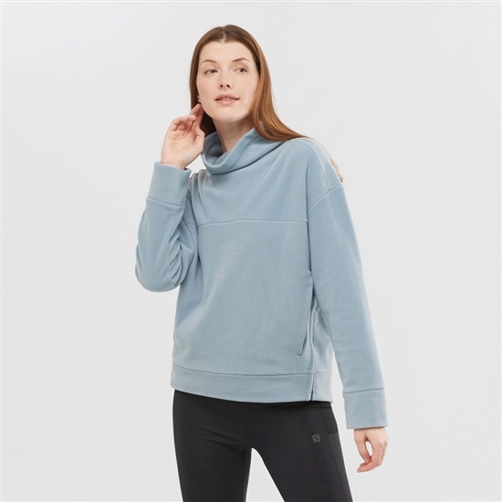 Women's Salomon OUTLIFE MIDLAYER W Crewneck Pullover Ashley Blue | CRDPUG-603