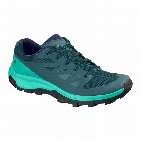 Women's Salomon OUTLINE Hiking Shoes Dark Green / Turquoise | RTQENP-653