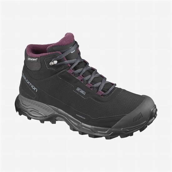 Women's Salomon SHELTER SPIKES CLIMASALOMON WATERPROOF Hiking Shoes Black | IVPSLE-528