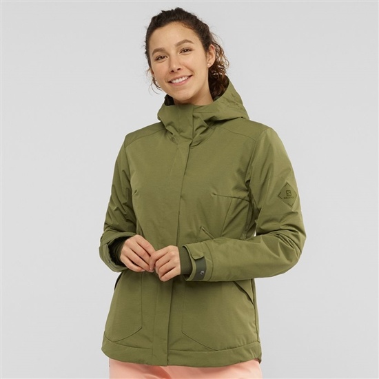 Women's Salomon SNOW REBEL Ski Jackets Olive Green | RQUBCV-482