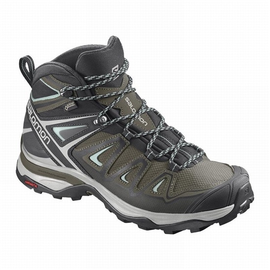Women's Salomon X ULTRA 3 MID GORE-TEX Hiking Boots Olive / Black | GQKHLJ-280