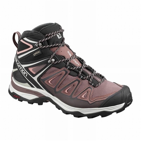 Women's Salomon X ULTRA 3 MID GORE-TEX Hiking Boots Black / Coral | QYTZOM-620